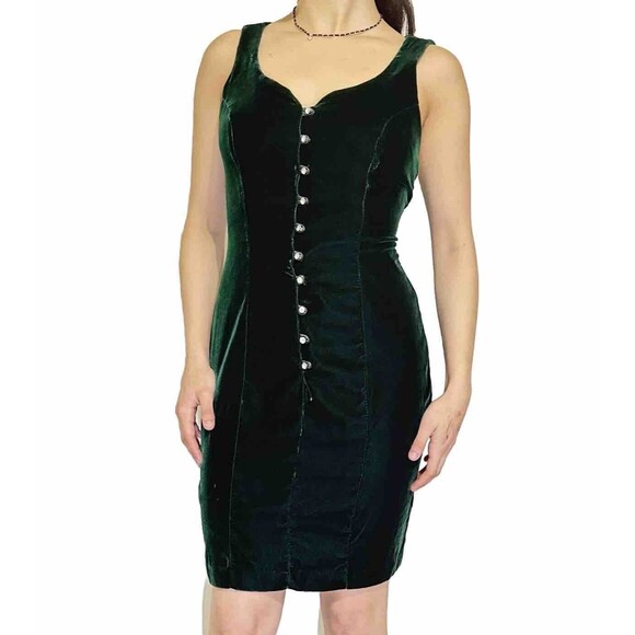 Emerald Green Strappy Front Diamond Buttons Bodycon Dress CDC Evening Size 6 - Picture 2 of 16